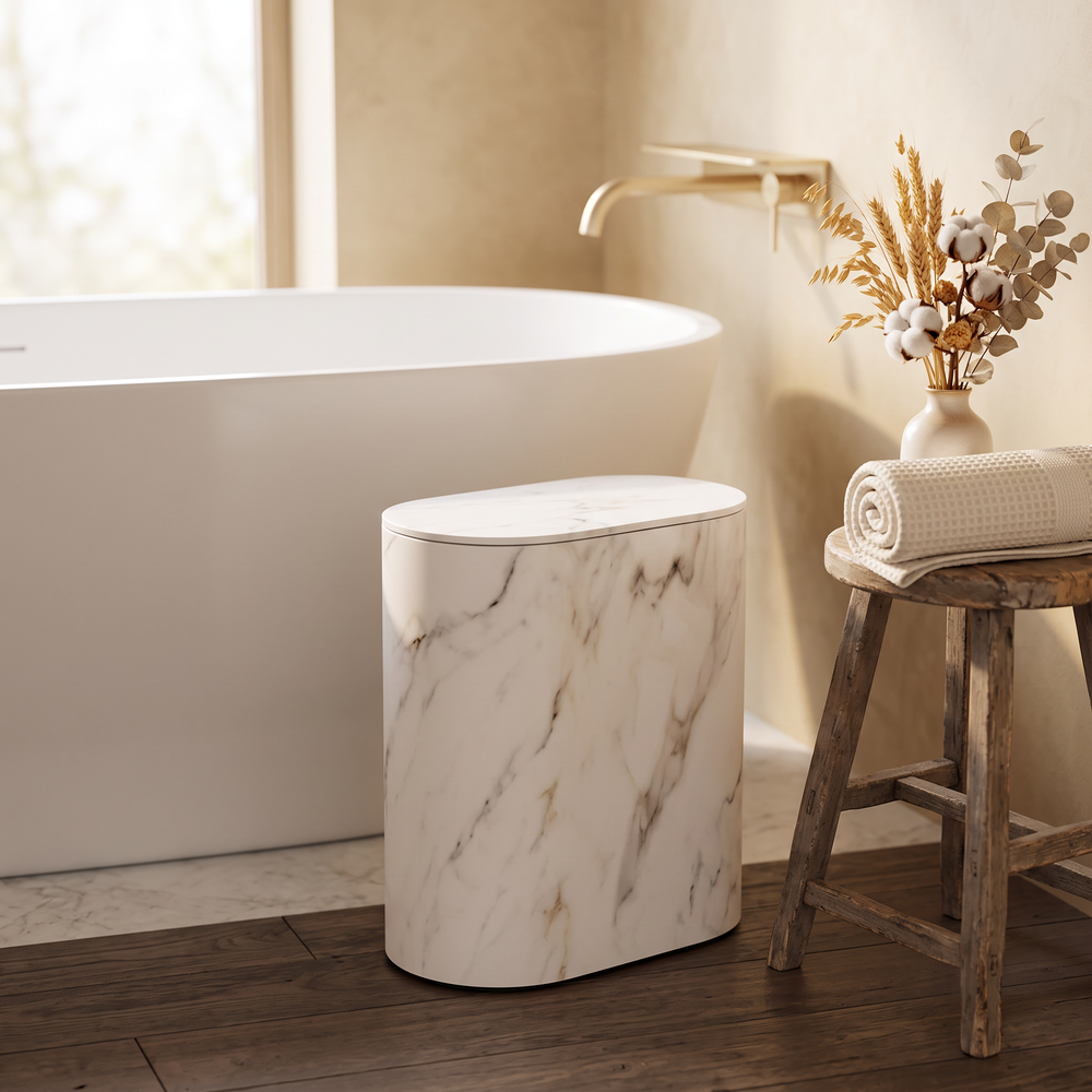 Light marble for a bright bathroom.