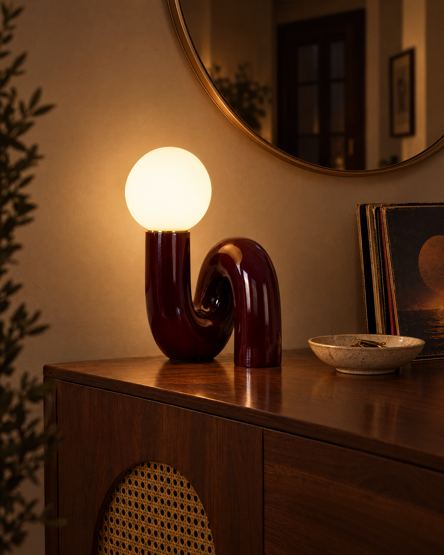 Dark red by the door, a warm welcome after dark.