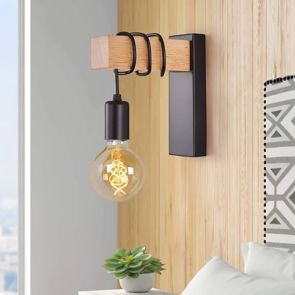 Vaelo Home Ardeno Industrial Wall Sconce – Wood & Metal Wall Light with E27 Socket