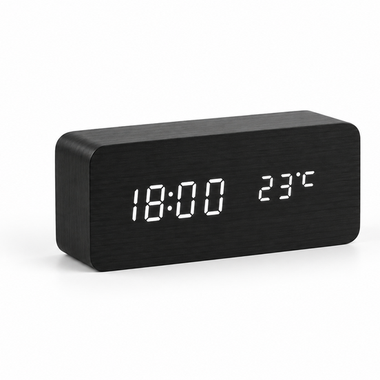 Vaelo Home Morna Smart LED Alarm Clock – Wood-Look Digital Clock with Voice Activation