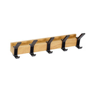 Vaelo Home Hanga Wall Mounted Coat Rack – Wood Rail with 5 Movable Black Double Hooks