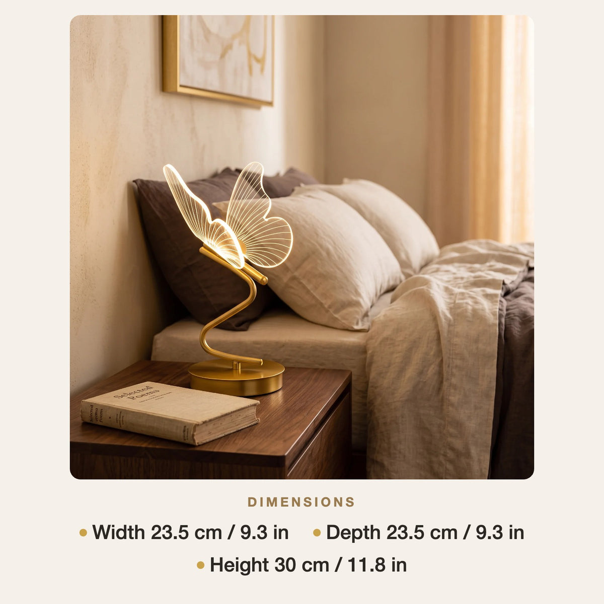 Alivrek Wing Table Lamp dimensions: 23.5 x 23.5 cm, height 30 cm / 11.8 in