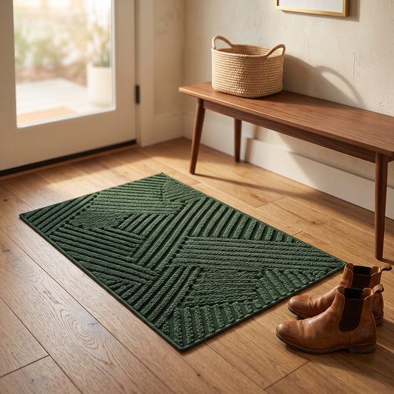 Non-Slip Door Mat in forest green in a warm entryway