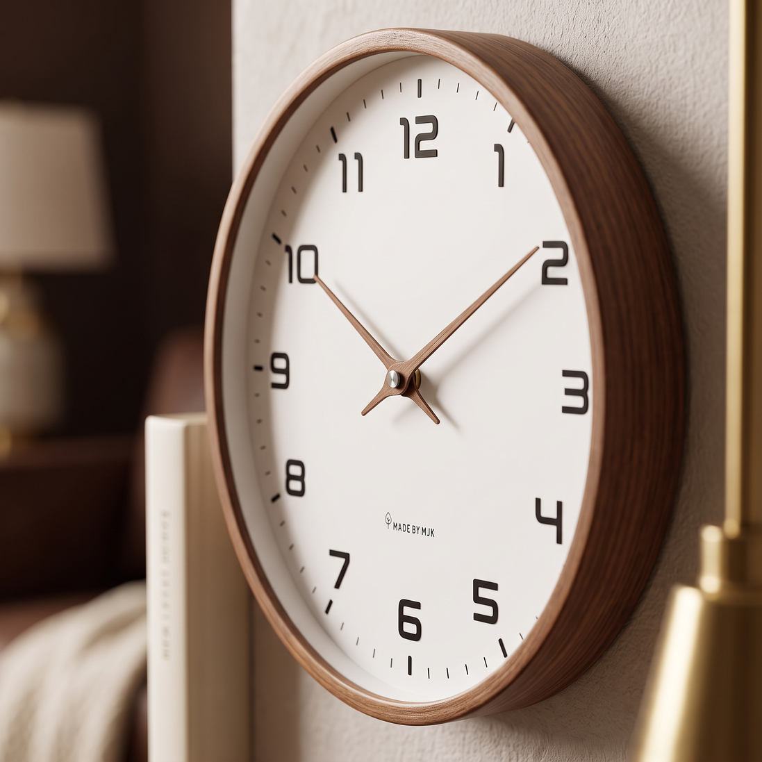 Close-up of the Nordic Wall Clock face and wood frame