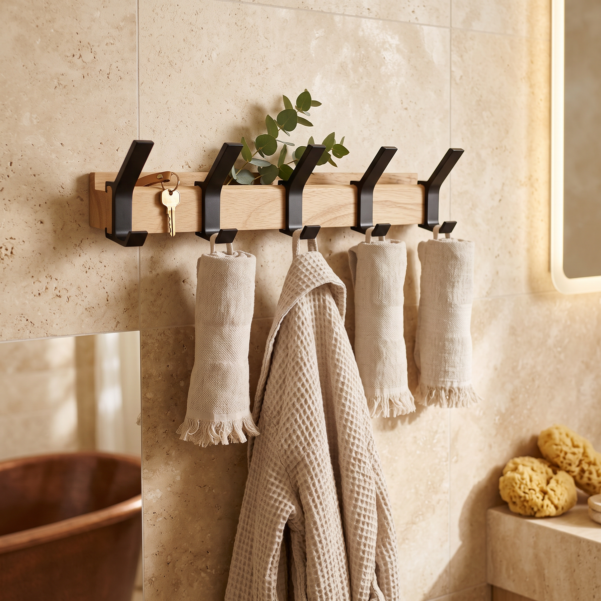 Nordic Coat Rack in a bathroom