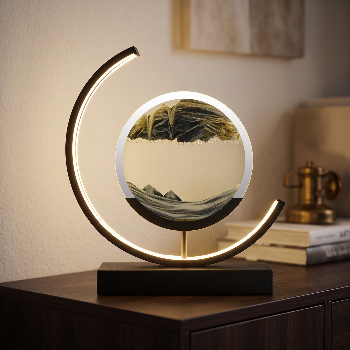 Sandlight Table Lamp with black sand and black frame