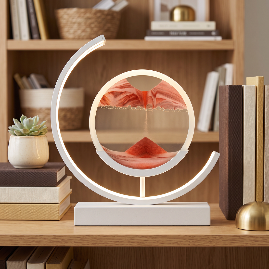 Sandlight Table Lamp with red sand and white frame