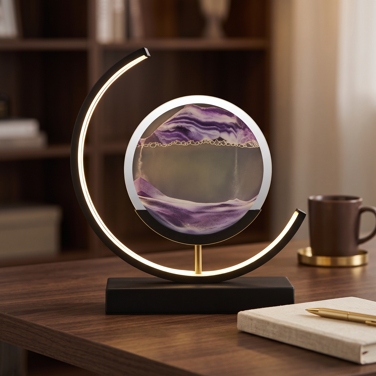 Sandlight Table Lamp with purple sand and black frame