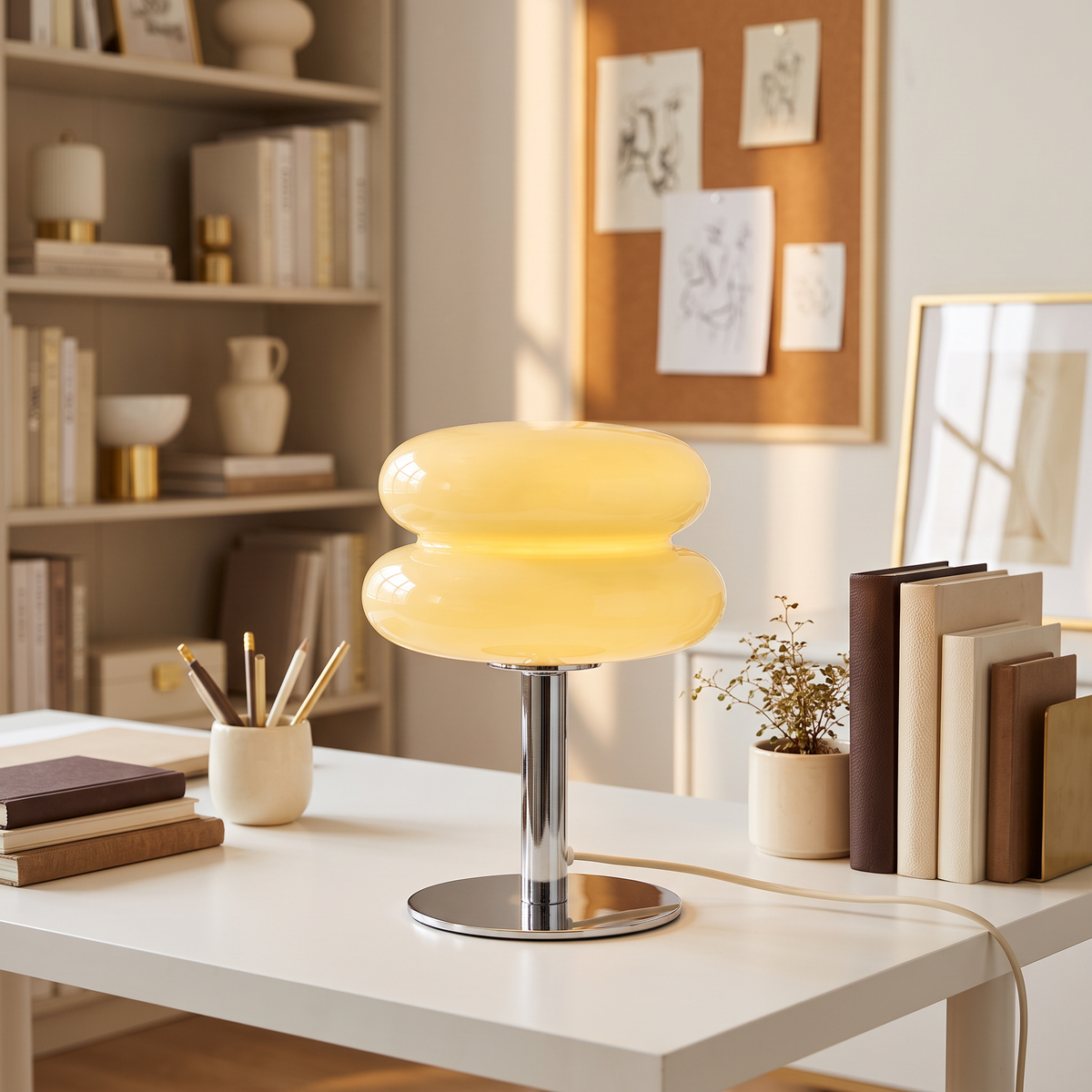 Italian Glass Table Lamp in yellow