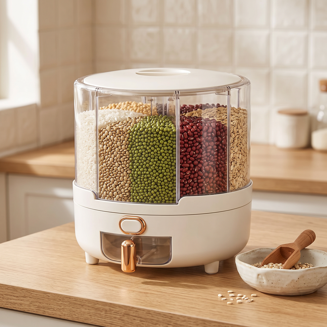Rotating Food Storage Container on a kitchen counter