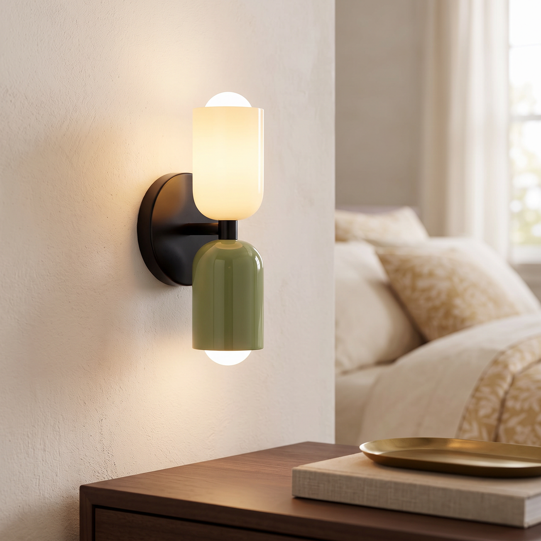 Colorful Bedside Wall Lamp in white & green