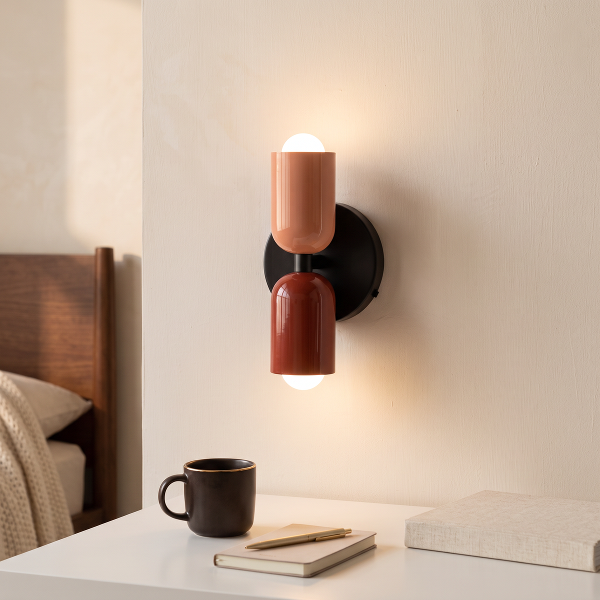 Colorful Bedside Wall Lamp in red & beige