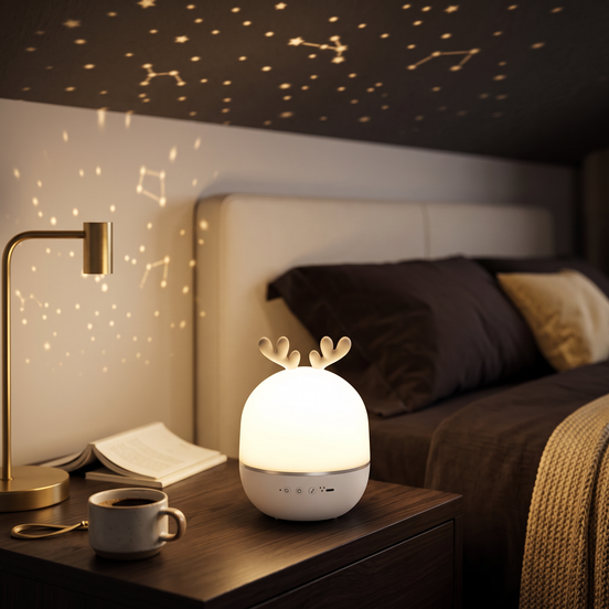 Astelun Galaxy Projector in a bedroom at night