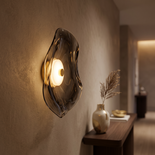 Auris Glass Wall Sconce in smoke gray