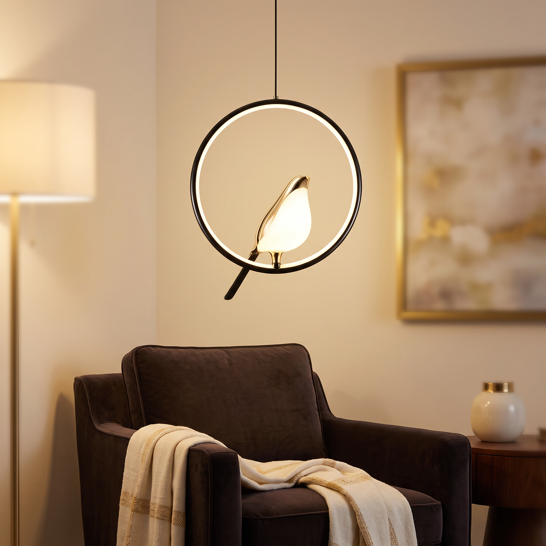 Aviora Bird Pendant black circle