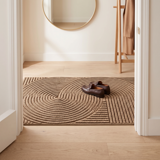 Non-Slip Door Mat in khaki in a bright hallway