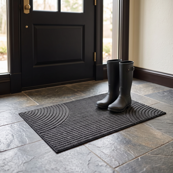Non-Slip Door Mat in charcoal grey in a mudroom