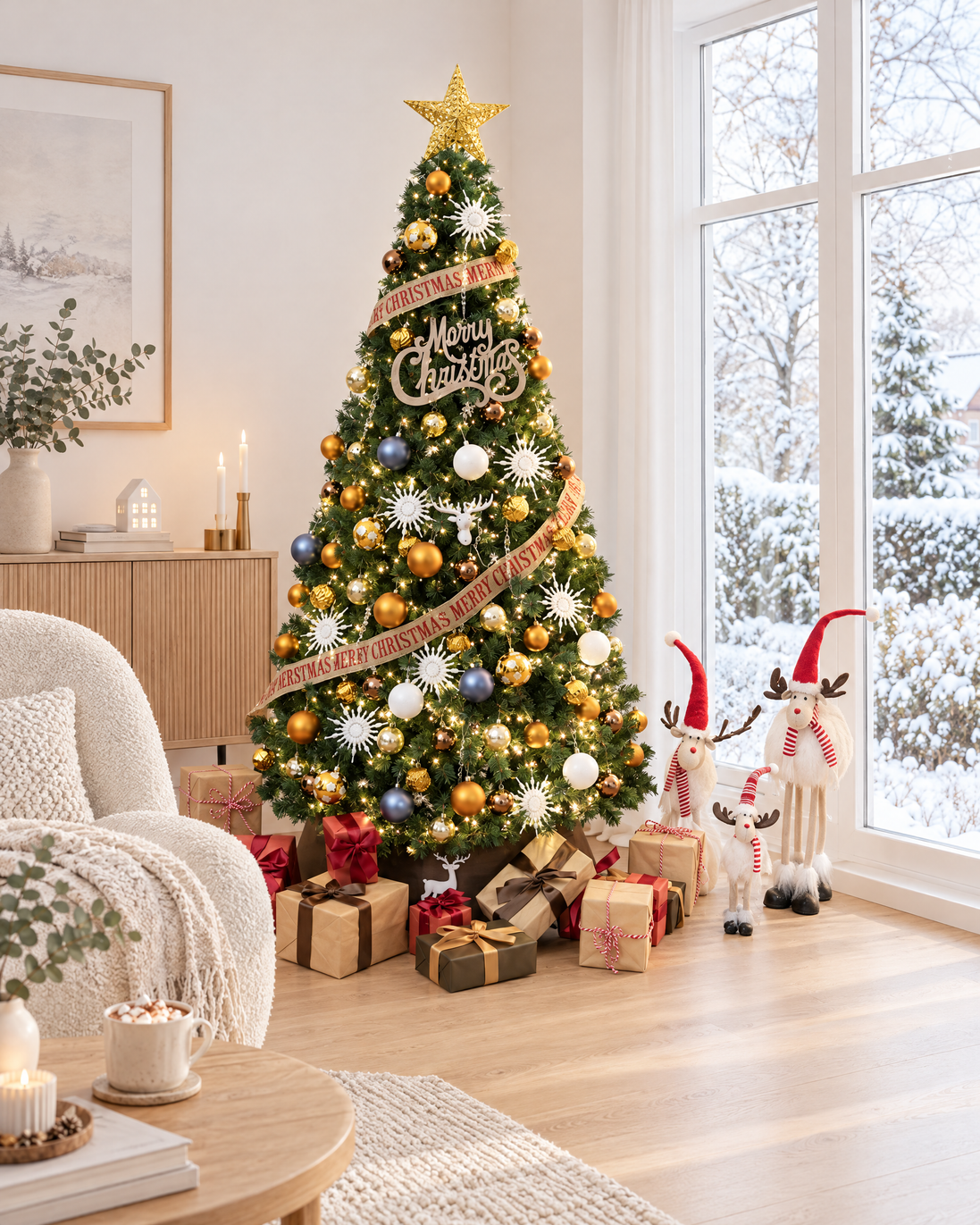 Aurelia Christmas Tree Scene in a bright Scandinavian living room