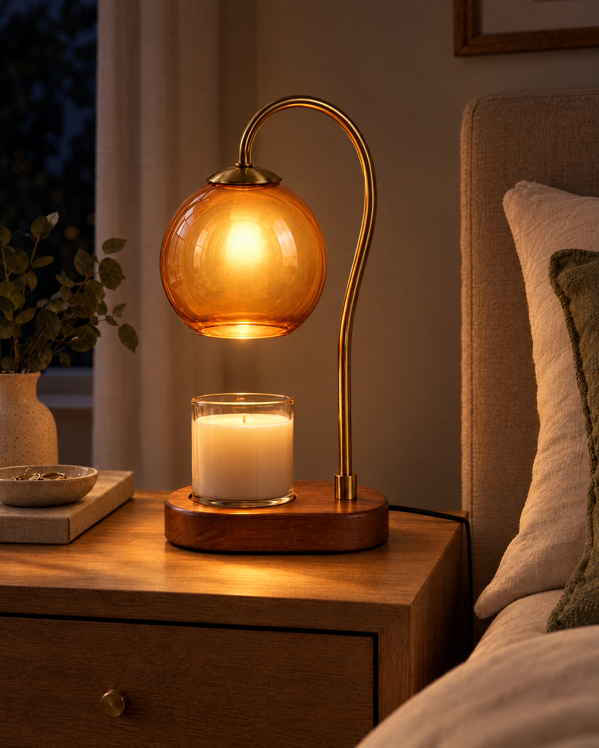 Calida Candle Warmer Lamp switched on at night