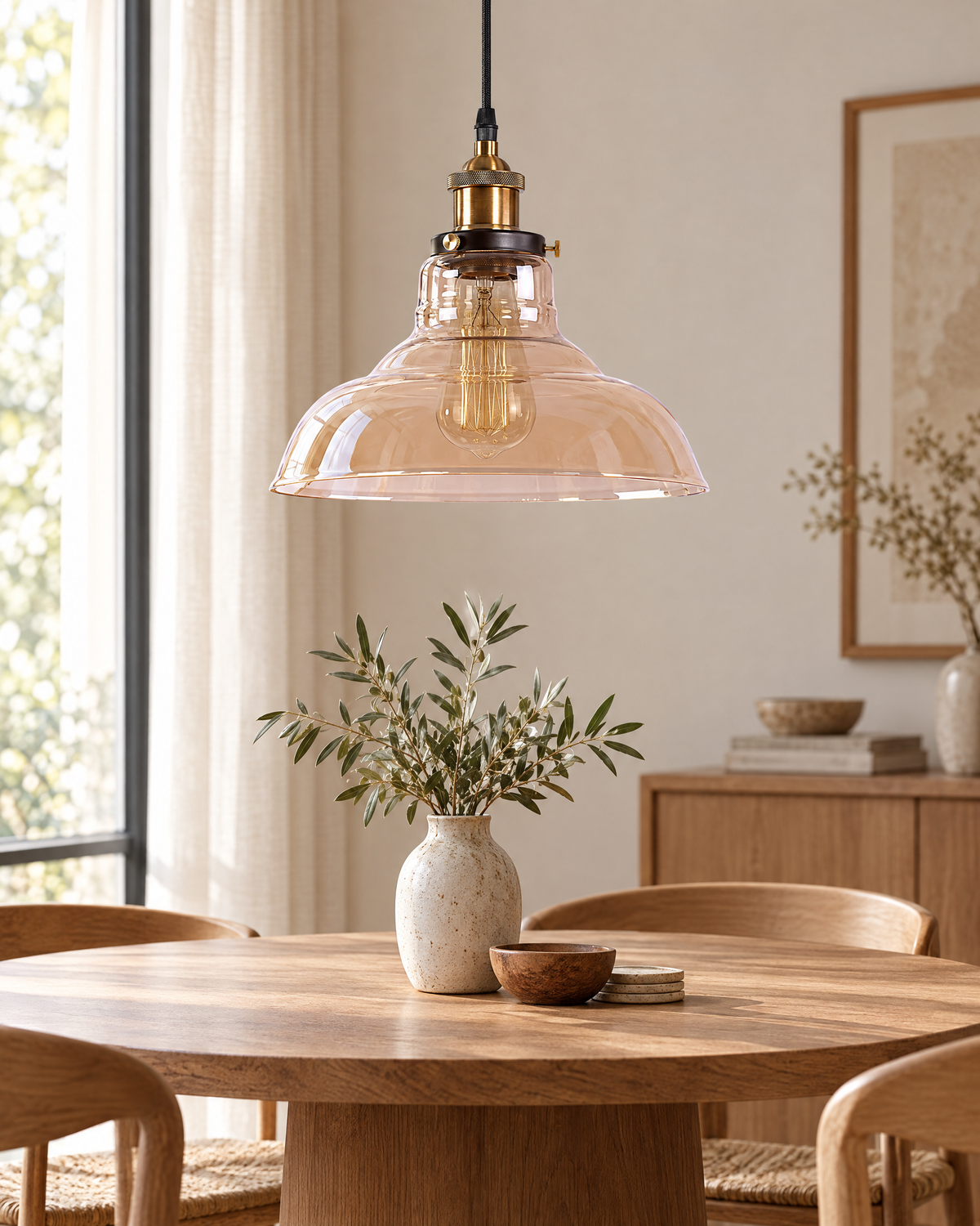 Ambriva Amber Glass Pendant Light switched off in daylight