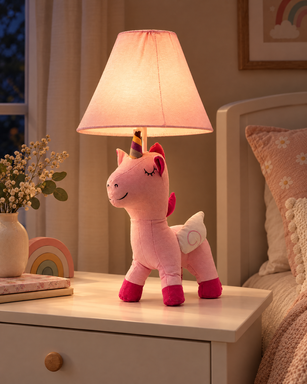 Animelo Animal Table Lamp switched on at night