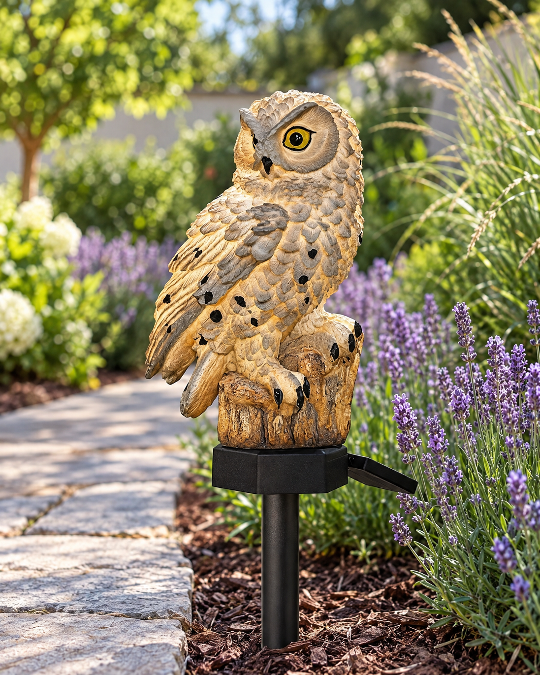 Noctua Solar Owl Garden Light switched off in daylight