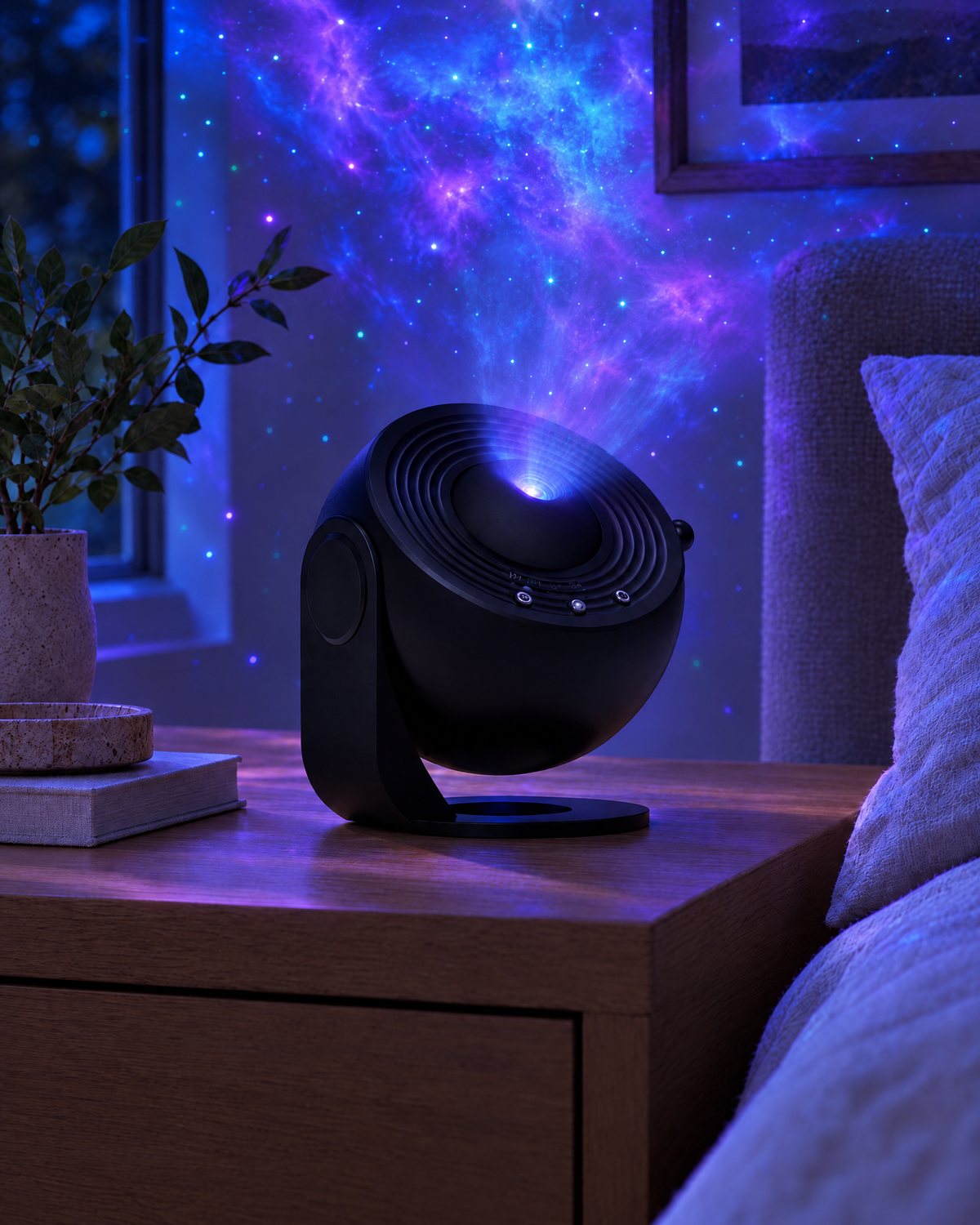 Astriven Galaxy Projector switched on at night