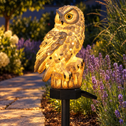 Noctua Solar Owl Garden Light switched on at night