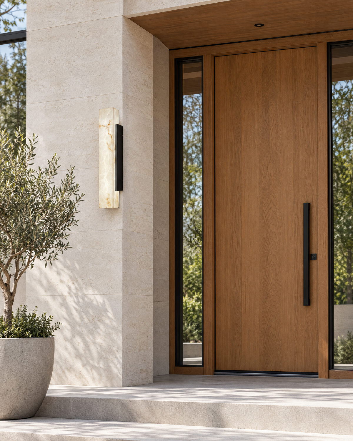Lithara Stone-Look Outdoor Wall Light switched off in daylight