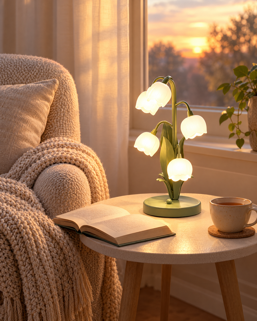 Warm light beside the chair for the last chapter.