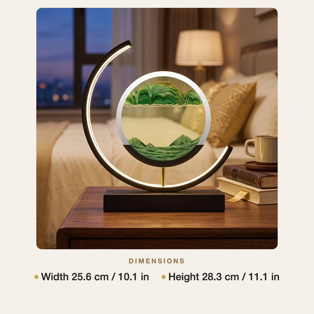 Sandlight dimensions: width 25.6 cm / 10.1 in, height 28.3 cm / 11.1 in